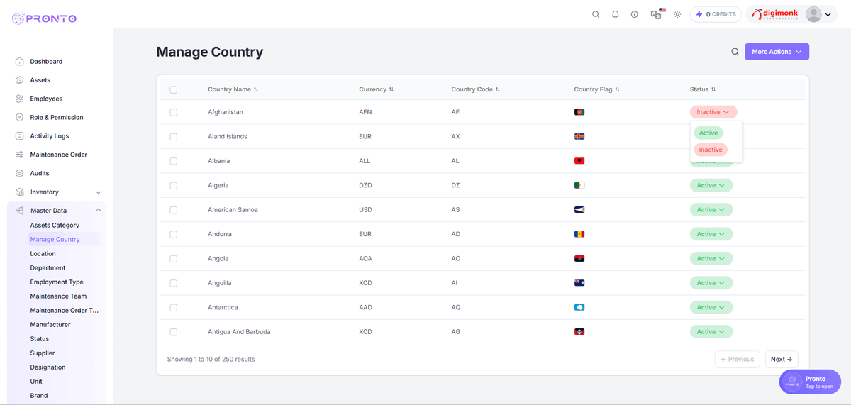 Change Country Status