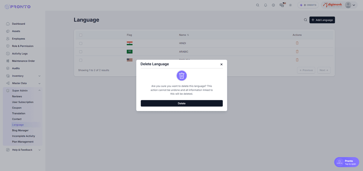 Delete Language Icon